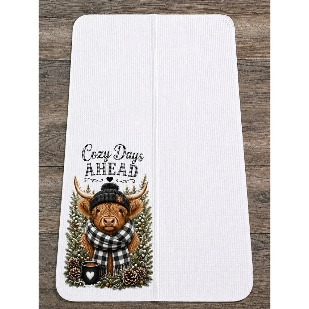 Highland Cow Cozy Days Ahead Winter Kitchen Towel Farmhouse Decor